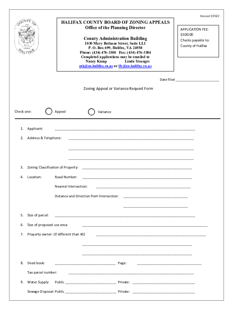 HALIFAX COUNTY BOARD OF ZONING APPEALS Office of the Preview on Page 1