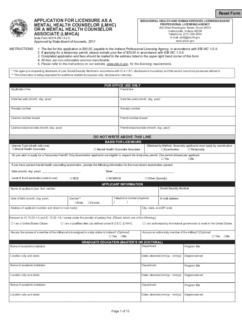 Application for Licensure as a Mental Health Counselor (lmhc) or a Mental Health Counselor Associate Preview on Page 1