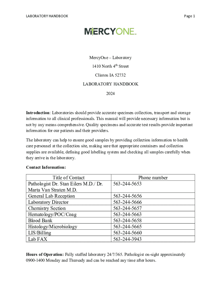 Department of Laboratory Medicine: Services and Specimen Preview on Page 1