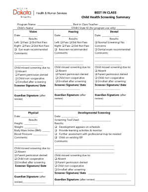 BEST IN CLASS Child Health Screening Summary