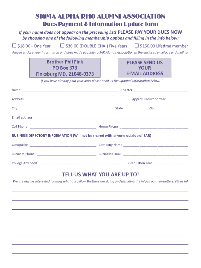 Fillable Online the Sigma Alpha Rho Alumni Association Fax Email Print ...
