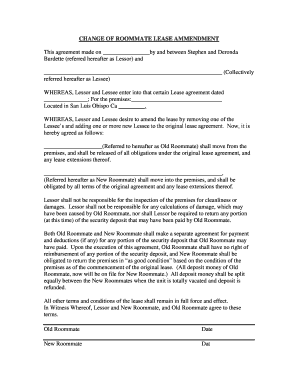 Change of Roommate Lease Amendment