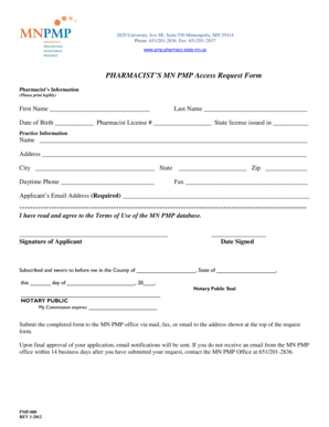 Pharmacist’s MN PMP Access Request Form