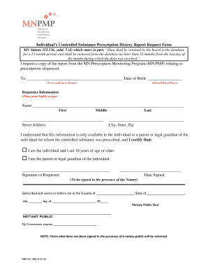 Individual's Controlled Substance Prescription History Report Request Form