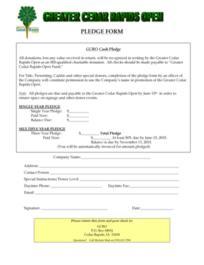 Donation tracking sheet - Donor Pledge Form - The Greater Cedar Rapids Open