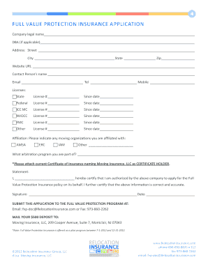 Full Value Protection Insurance Application