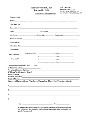 Minnesota Commercial Credit Application