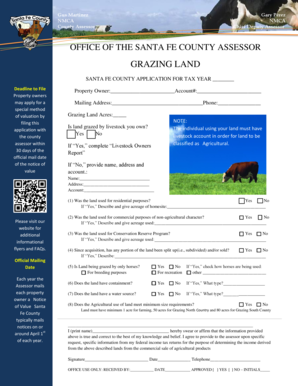 Santa Fe County Grazing Land Tax Application