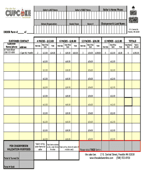 Order Form for Cake Bar