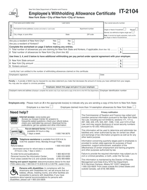 New York State Employee’s Withholding Allowance Certificate IT-2104