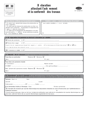 Déclaration 1/2 attestant l’achèvement et la conformité des travaux N° 13408*01