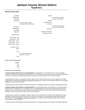 Jackson County School District Student Registration Form