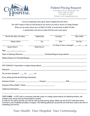 Patient Pricing Request Form