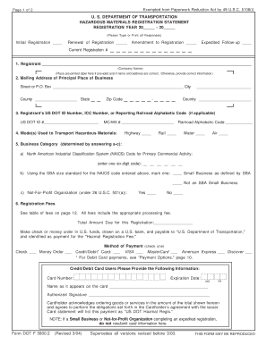 US DOT Hazardous Materials Registration Statement
