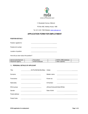 NYDA Application for Employment