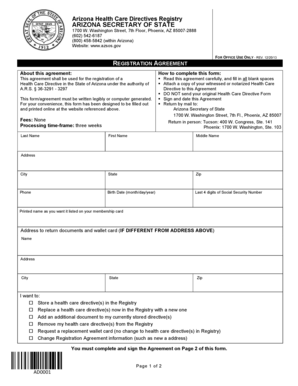 Arizona Health Care Directives Registry Registration Agreement