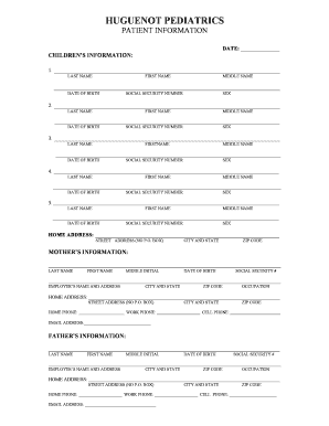 Huguenot Pediatrics Patient Information Form