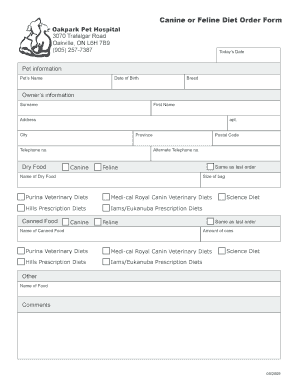 Canine or Feline Diet Order Form - Oakpark Pet...