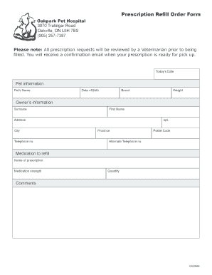 Prescription Refill Order Form