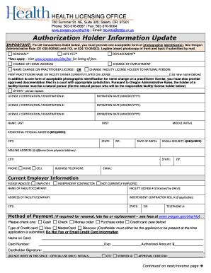 Oregon Health Licensing Office Authorization Holder Information Update