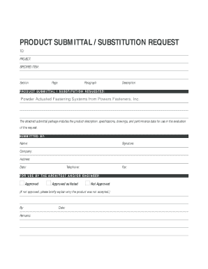 Product Submittal Substitution Request Form