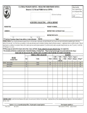 US Fish and Wildlife Service Scientific Collecting Annual Report