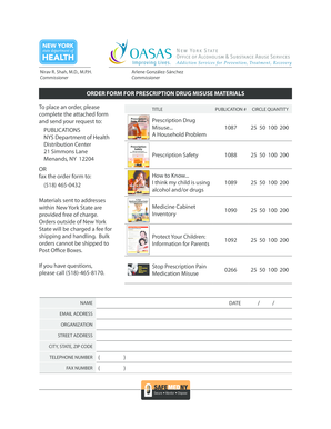 Order Form for Prescription Drug Misuse Materials