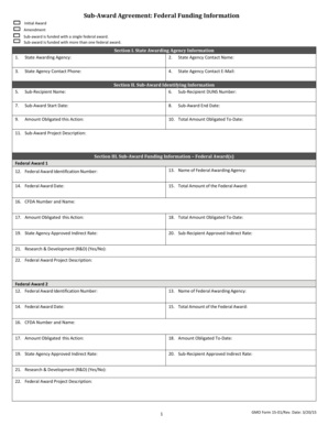Sub-Award Agreement Federal Funding Information