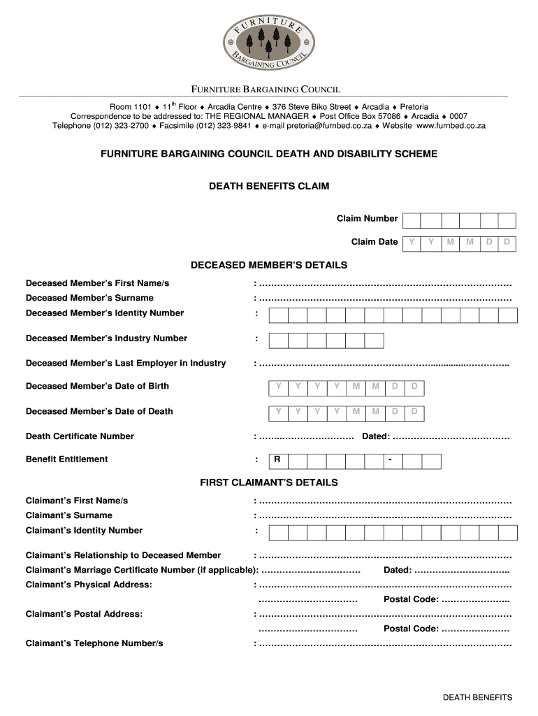 Fillable Online fbc furnbed co Furniture bargaining council death and