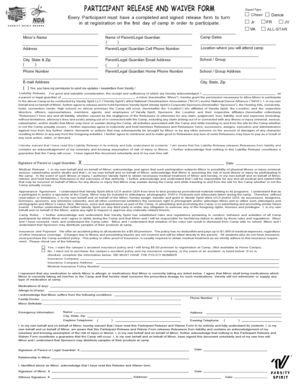 Varsity Spirit Camp Liability Release Form