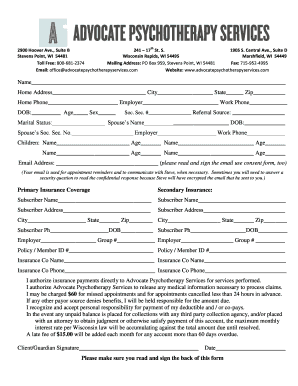 Advocate Psychotherapy Services Client Intake Form