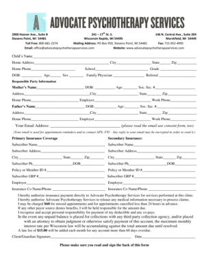 Advocate Psychotherapy Services Client Intake Form
