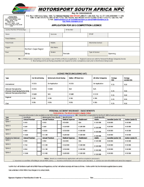 2013 Competition Licence Application