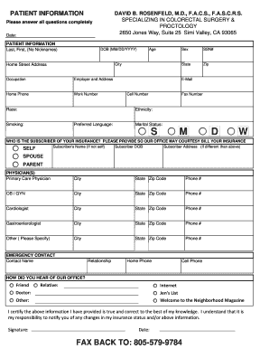 Patient Information and Health History Form