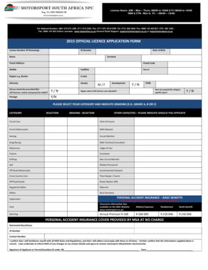 Motorsport South Africa Official Licence Application Form