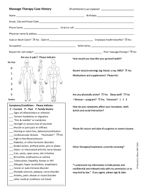 Massage Therapy Case History Form