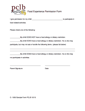 Food Experience Permission Form