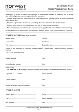 Secondary School Student Illness/Misadventure Form
