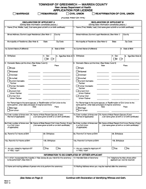 New Jersey Marriage and Civil Union License Application