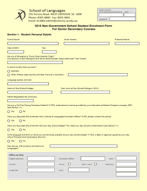 2015 Non-Government School Student Enrolment Form