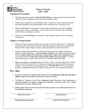 Texas School Attendance Notice to Parents
