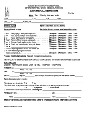 Allergy Action Plan and Medication Order