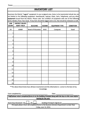 School District Equipment Inventory Form