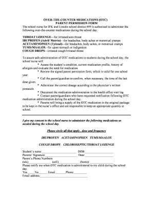 Parent Permission Form for Over-the-Counter Medications