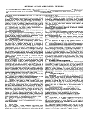 General License Agreement for Wineries