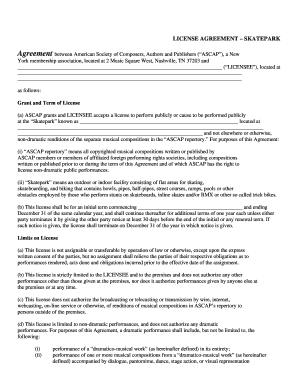 Skatepark Music License Agreement