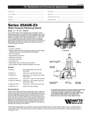 Watts Series 25AUB-Z3 Water Pressure Reducing Valve Form
