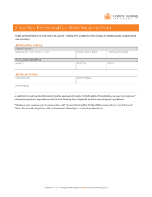 Baxi Residential Gas Boiler Warranty Form