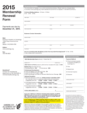 American Academy of Audiology Membership Renewal Form