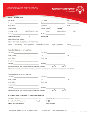 Special Olympics Colorado Athlete Participation Application